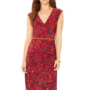 Lauren Ralph Lauren Cap Sleeve V Neck Ruched Autumnal Floral Midi Dress Size 1X